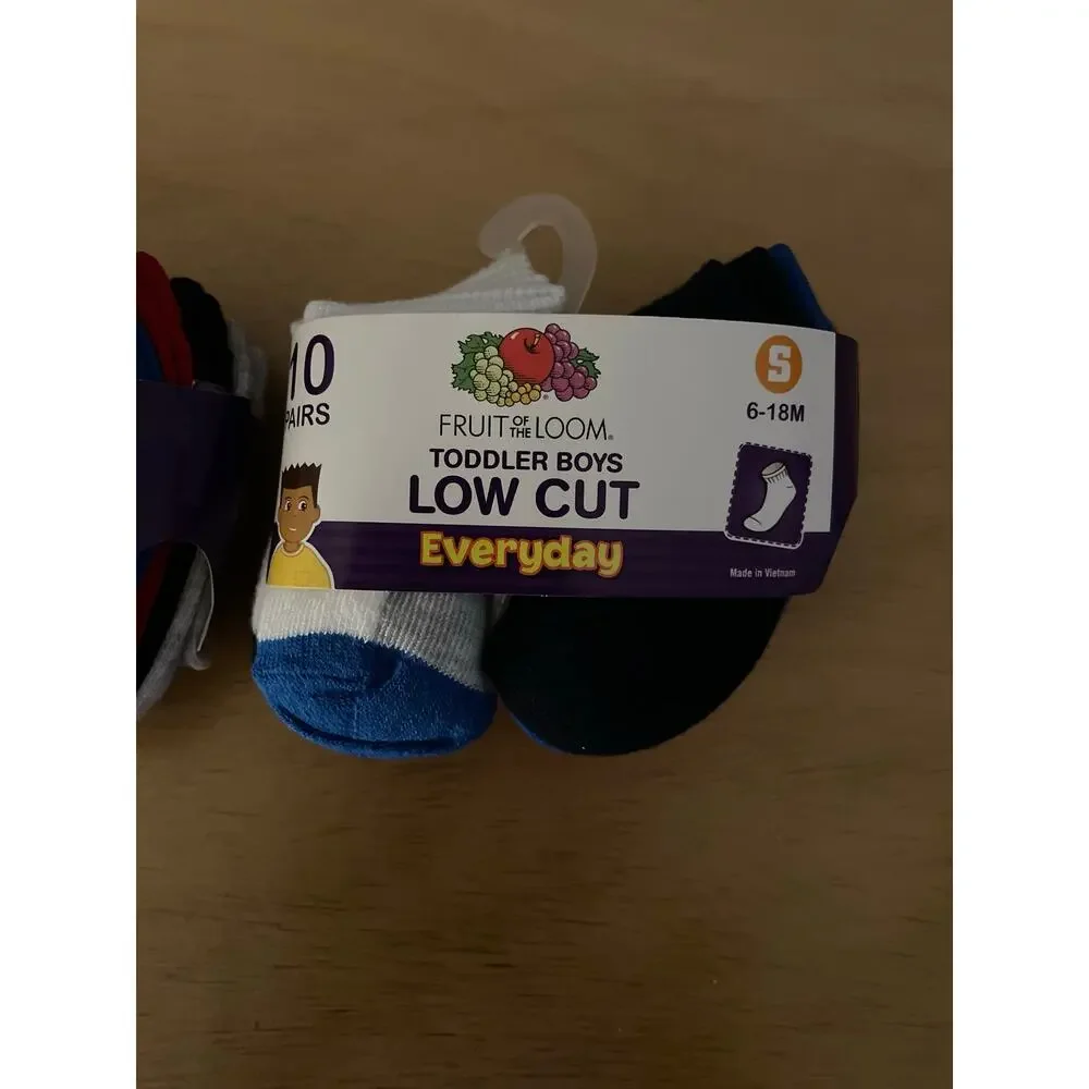 New Toddler Boys 10 Pairs Fruit of the Loom Everyday Low Cut Socks Small 6-18M
